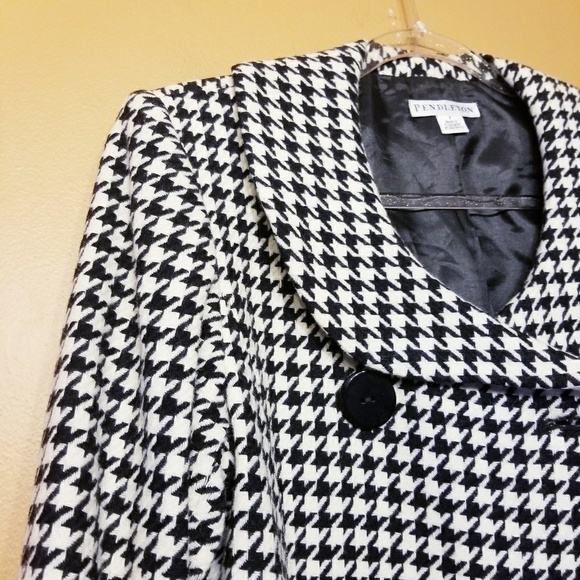 Pendleton | Women's Vintage Wool Houndstooth Print Pea Coat (Size 8) - Picture 5 of 8